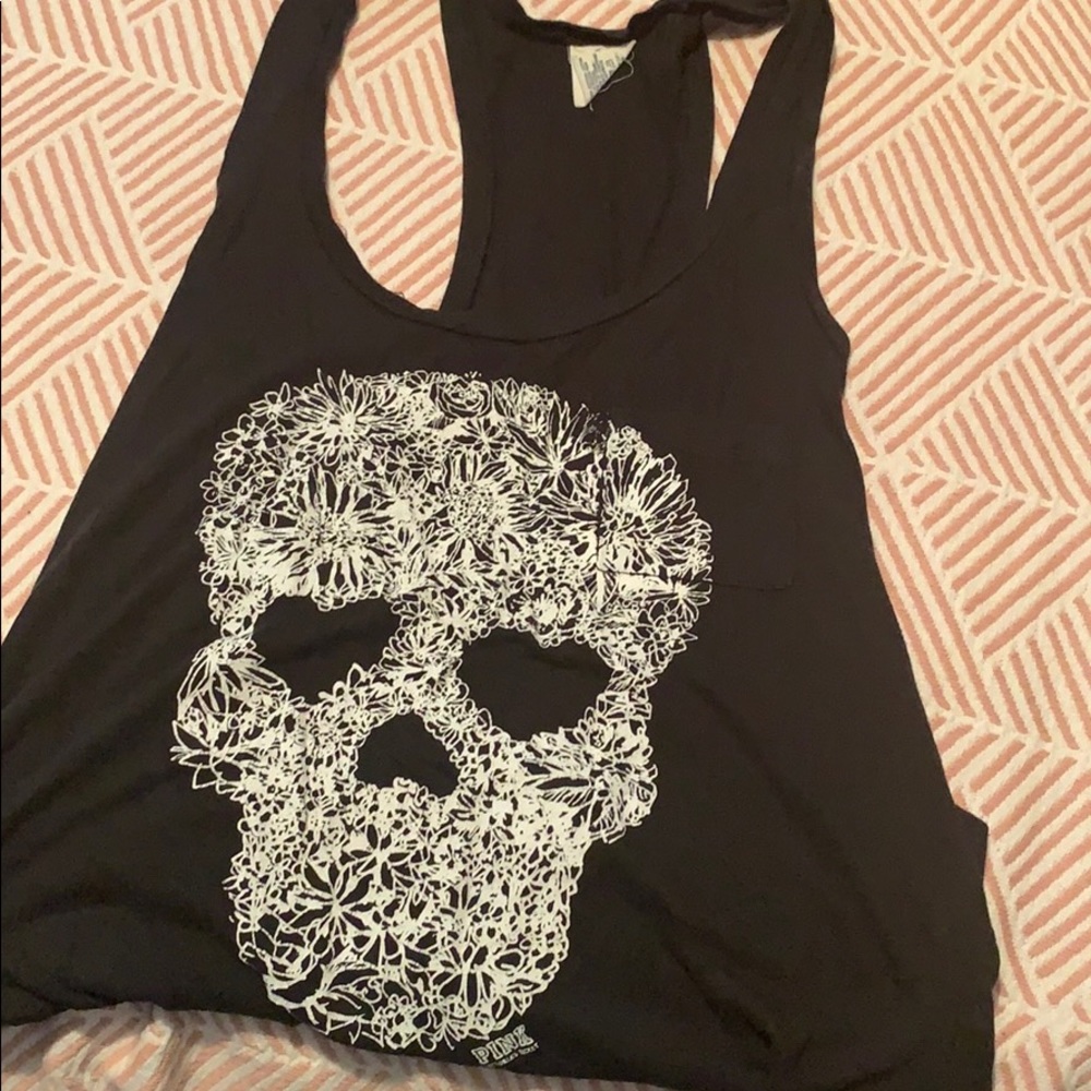 VS Pink Flower Skull Long Tank sz XS